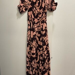 Elegant Pink and Brown Floral Dress